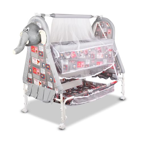 Image of Baby Cradle Swing with Polka Dot Pattern,Portable Foldable Design, Indoor Nursery Furniture (Grey 5)