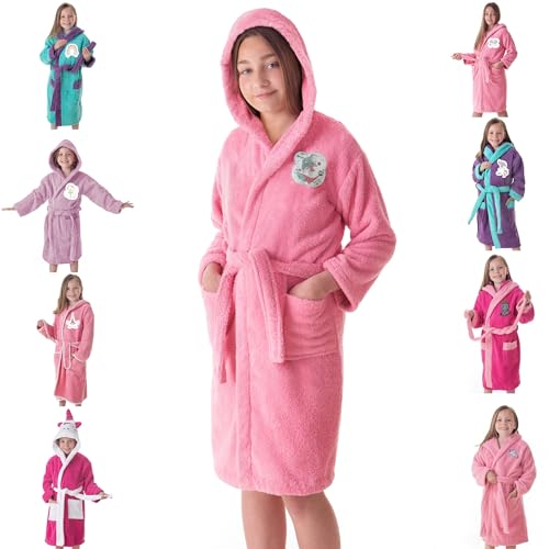 DHESTIA HOME - Albornoz Niñas Infantil y Adolescentes 100% Algodón Capucha y Bolsillos - Color Sea Dreams, Talla Talla 10/12 Años