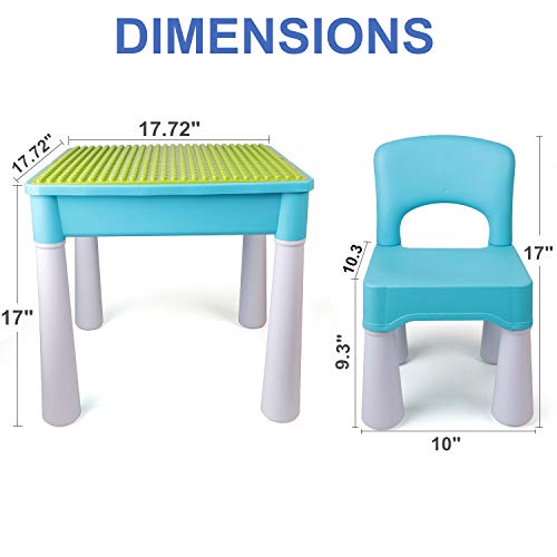 Burgkidz Kids 5-In-1 Multi Activity Table Set - Building Block Table With Storage - Play Table Includes 1 Chair And 130 Pieces Compatible Large Bricks Building Blocks For Ages 2 And Up (Blue) #TOP6