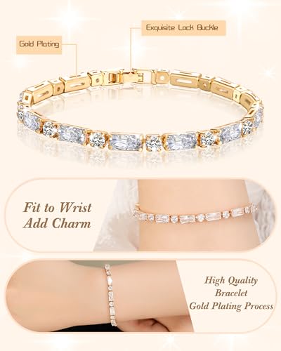 Tennis Bracelets for Women, 14K Gold Plated Diamond Bracelet, Cubic Zirconia Dainty Gold Bracelet for Women, Gifts Jewelry for Women4