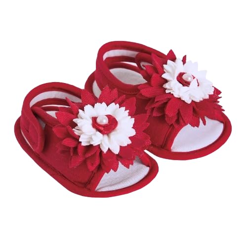 Red Floral Applique Sandal Shoes for baby Girls and Boys Soft Warm Comfortable Anti-Slip New Born Infant shoe Baby Footwear gift for little one Walking & Daily Wear-image-43