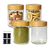BUCOMTU Tarros de Cristal con Tapa Hermética Rosca, 4 Piezas 480ml Tarros de Cristal con Tapa Hermética, Tarros Cristal Reutilizables, Overnight Oats Jar, para Avena, Ensaladas, Mermelada, Yogur