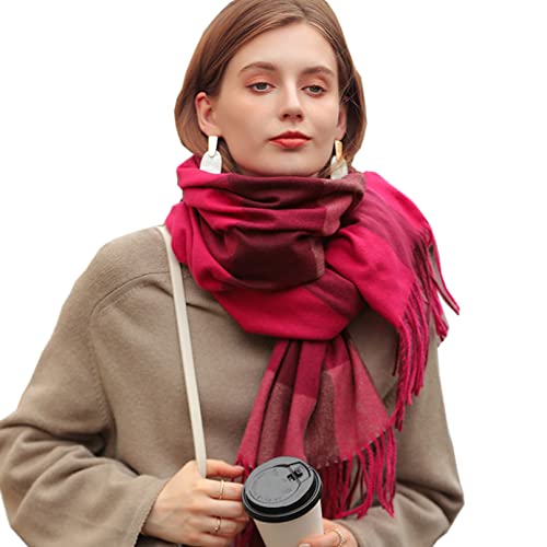 DURINM Écharpe Femme Cachemire Hiver Chaud Écharpe Femme Plaid Hiver Automne Longue Oversize Foulard Confortable Tissu Grand Carreaux Châle Chaud Élégant Vogue Cape Scarf (rose rouge) Cover