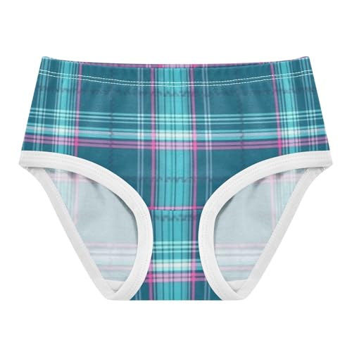 Girls' Underwear for Daily Wear Organic Underpants for Toddlers Turquoise Plaid Pattern in Sizes 2T,3T, 4T, 5T, 6Y and 8Y
