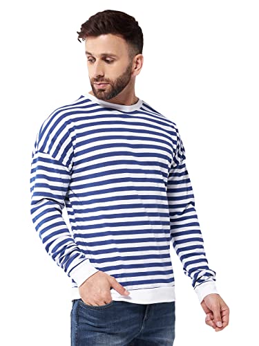 Image of GRITSTONES Men OversizedRound Neck Stripe Drop Shoulder Cotton T-Shirt
