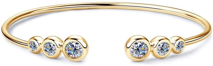 Moissanite Cuff Bangle, 1.8cttw D Color Lab Created Diamond Bracelet fit 7" Below Wrist, 18K Gold Plated Sterling Silver Bangle for Women or Girlfriend Birthday Gifts