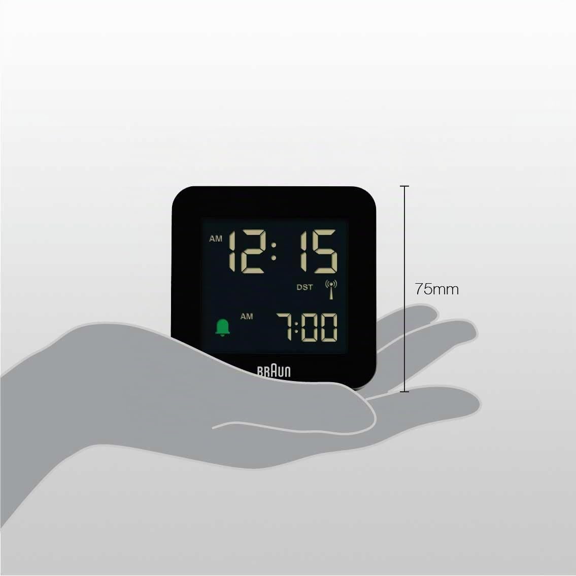 Braun Digitaler Funkwecker Mitteleuropäische Zeitzone (MEZ) mit Schlummerfunktion, Negatives LC-Display, Schnelleinstellfunktion, Crescendo-Alarm in Schwarz, Modell BC09B-DCF.