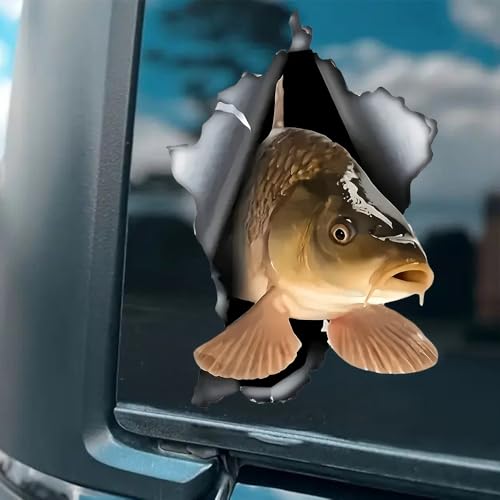 Lot de 2 Autocollants Poisson Carpe Vivant 10x16cm, Autocollants de Voiture en Vinyle Imperméable, Conception de Pêche, Convient au Pare-Chocs de Voiture,...