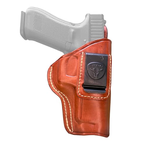 Cardini Leather USA – Zorro Series Leather Holster -- Left handed – Brown Leather –For Glock 19 23 – Concealed Carry IWB with Clip
