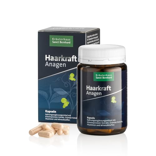 Sanct Bernhard Haarkraft Anagen-Kapseln | 120 Kapseln | Mit Erbsensprossen-Extrakt, Grüntee-Extrakt, Vitaminen & Mineralstoffen | Vegan | Für volles, kräftiges & gepflegtes Haar | Made in Germany