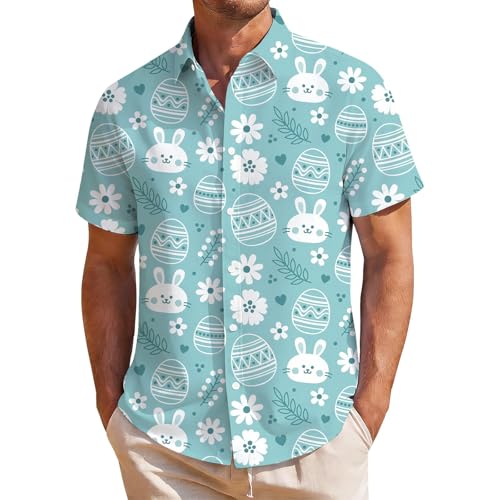 RUMAOZIA Camisa de conejo para hombre Happy Easter Camisa de verano para hombre 2026 novedades Pascua Camisa de manga corta Conejo de Pascua Estampado Botón Abajo Camisa Casual Slim Fit Fiesta Camisa