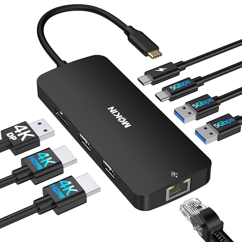 Station d'accueil USB C Dual HDMI, MOKiN 8 en 1 Docking Station pour 3 Moniteurs 4K, Dock USB C avec 2 HDMI et 1 DisplayPort, 1 Gbps Ethernet, Chargement 100W...