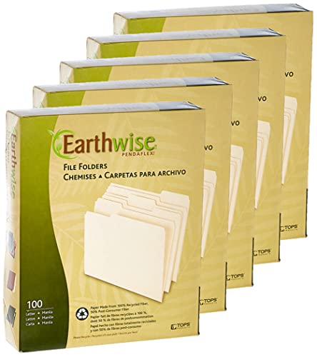 Earthwise by Pendaflex 74520 Aktenordner aus recyceltem Papier, 1/3 Schnitt, Ltr, Manila, 100 Stück Cover