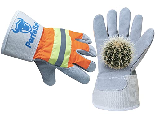 Perfesafe Leather Safety Work Gloves, Gardening Gloves For Men & Women, Heavy Duty Abrasion & Puncture-Resistant, Perfect For Gardening/Construction/Driving (Large,1 Pair) #TOP4