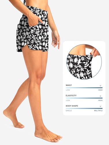 Image of G Gradual Women's 3 inch /5'' High Waisted Swim Board Shorts with Pockets Liner Quick Dry Swimsuit Bottoms Bathing Suit for Women