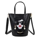 ENJOININ Novelty 3D Lady Face Purse Top Handle Satchel Handbags Clutch Purse for Women Unique Shoulder Bags (BLACK A)