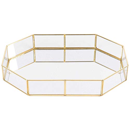 Plateau de Verre Vintage, boîte de Rangement en Verre métal, Bijoux Cosmétiques boîtes d'affichage, Porte-comptoir dresseur Organisateur cosmétique décoratif, pour Affichage décoratif Cover