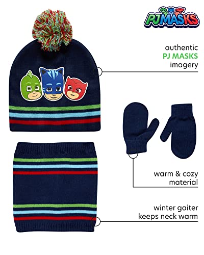 PJ Masks Winter Hat, Mittens, and Gaiter Scarf Three Piece Set, Size Age-2T-4T, PJ Masks Hat Mitten Gaiter Set2