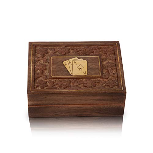 Unique Birthday Gift Ideas Handcrafted Classic Wooden Playing Card Holder Deck Box Storage Case Organizer With A Set Of Premium Quality 'Ace' Playing Cards Anniversary Housewarming Gifts For Him Her #TOP4