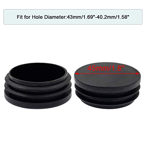 Suiwotin 24PCS 45mm (1 3/4 Inch) Round Plastic Plug, Round Black Plastic End Cap, Pipe Tubing End Cap, Furniture Finishing Plug Fits for 1 1/2" to 1 11/16" ID Tubing
