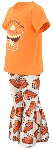 Image of Unique Baby 2 Piece Girls Bell Bottom Leggings Outfit with Short Sleeved Shirt Kid and Toddler Clothes Set