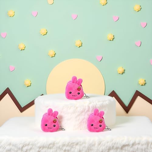3 Pcs Small Coin Purse, Rabbit Cute Plush Panda Animal Small Coin Purse Zipper Money Wallet Kids Birthday Gift Wallets, Card Cases and Money Organizers（Pink）4