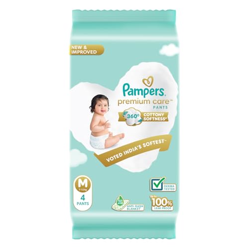 Image of Pampers Premium Care Pant Style Baby Diapers M 4 Count | No Marks Design | Voted India's #1 Softest Diaper | All in 1 diaper with 360 Cottony Softness