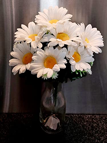 Bouquet de marguerites artificielles blanches en soie avec marguerites de 7x9 cm de diamètre avec verdure et feuillage, décoration d'intérieur, mariage,...