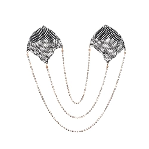 Image of ZGMYC Sparkly Rhinestones Metal Chain Nipple Cover with Tassel, Reusable Adhesive Pasties Sexy Bra Body Chain
