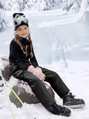 Image of Haloumoning Kids Snow Bibs Girls Ski Pants Waterproof Insulated Snowboard Overalls Snowsuit 5-14 Years