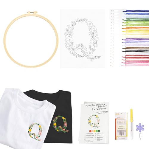 Image of Topapfo Alphabet Letter Q Stick and Stitch Embroidery Kit for Clothing, Beginners Embroidery Pattern Stabilizer Stencils Templates Needlepoint Clothes Tote Bags Jeans Shirts Crafts
