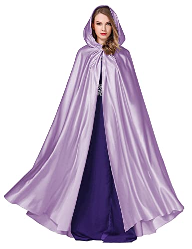BEAUTELICATE Cape à Capuche Longue pour Femme Mariée Mariage Poncho en Satin De Automne Hiver Manteau Médiéval Unisexe Déguisement De Halloween Noël Carnaval(Taille Unique, Lavande)