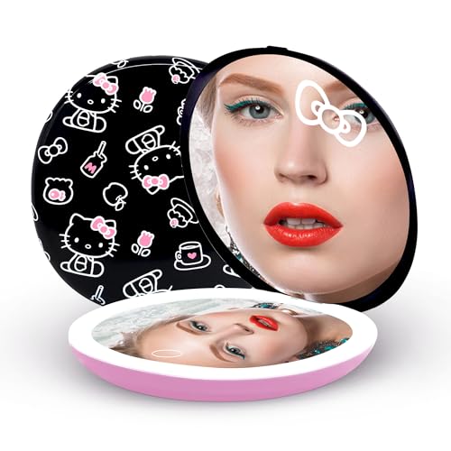 Impressions Vanity Hello Kitty The Favorites Miroir compact avec lumière, miroir de maquillage de voyage double face avec grossissement, bouton doux au...