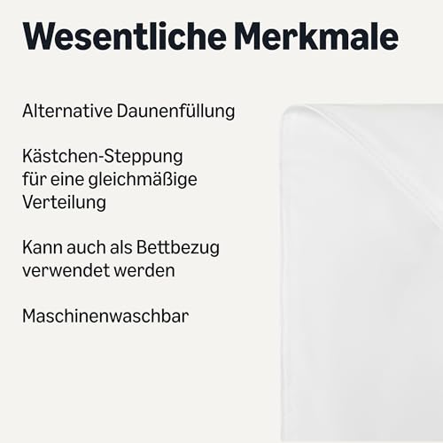 Amazon Basics Bettdecke Ganzjahr 300 GSM - Hypoallergene Steppdecke mit Daunenalternative Füllung, 200 x 200 cm, Weiß – Ansicht 2