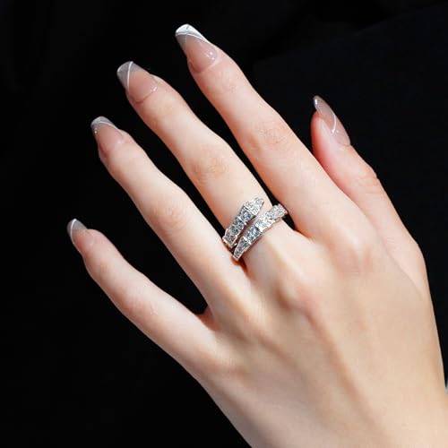Aura & lrena Adjustable Silver Snake Ring for Women Plating Open-Ended Ring with AAA Cubic Zirconia Fashion Jewelry, Statement Gift Design Rings for Men and Women Non Tarnish3