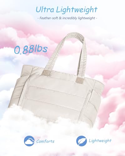 Nylon Puffer Tote Bag for Women, Quilted Handbag with Water Bottle Pocket, Large Shoulder Bag for Work, Travel, Gym, Laptop2