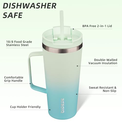Image of BJPKPK 22oz Insulated Tumbler with Handle, Lid & Straw, Stainless Steel