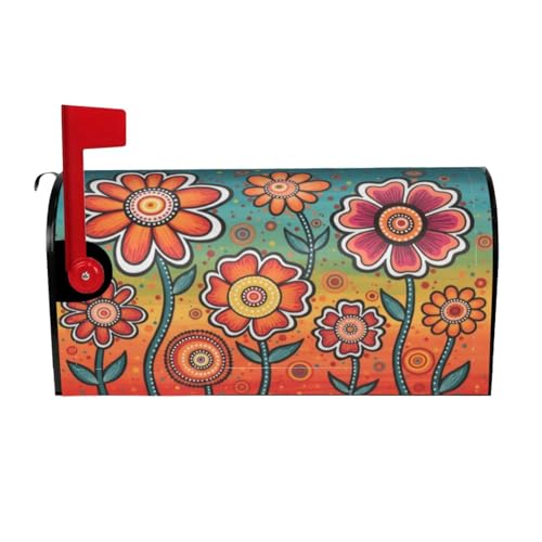 Image of Abstract Flowers Mailbox Cover Magnetic Seasonal Waterproof Mailbox Wraps Post Letter Box Decor 21x18 in