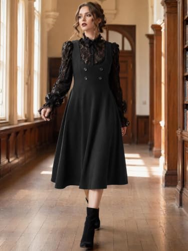 Image of Allegra K Gothic Overall Dress for Women's Lace Trim Midi Dress