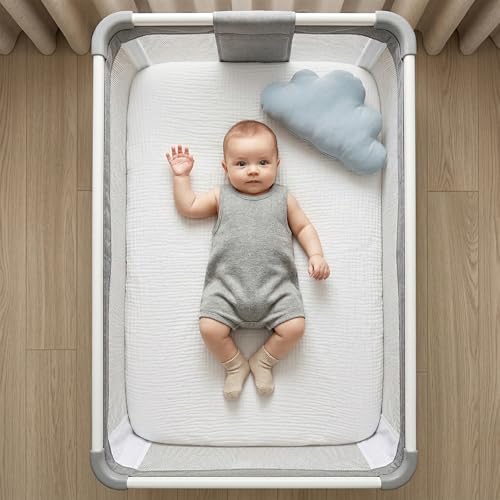 Image of Muslin Bassinet Sheet Compatible with Maxi-Cosi Iora & Iora Air Bedside Sleeper - 100% Cotton Rectangular Mattress Pad Cover (33 inchx20 inch), Breathable & Soft, Boho (1 Pack White)