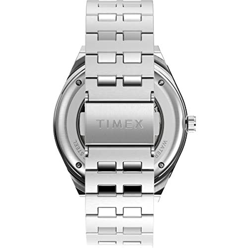 Image of TIMEX Q Analog Watch for Man with Blue Round Dial & Silver Stainless Steel Bracelet Band Water Resistant Men's Wrist Watches - TW2V25100
