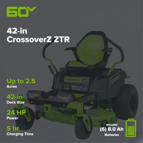 Image of Greenworks 60V 42 inch CrossoverZ Zero Turn Mower, (6) 8.0Ah Batts&600W Chgr
