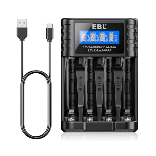 MPOWER - Carregador de Pilhas Rápido USB-C para AA AAA Recarregáveis – Compatível com 1.5V Li-ion e 1.2V NiMH/NiCD – Carregamento Inteligente e Eficiente