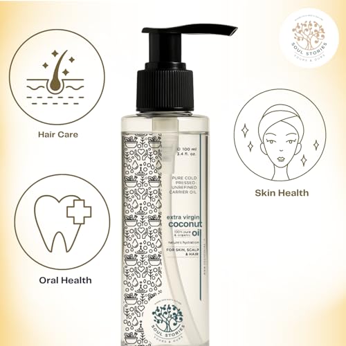 Image of Soul Stories Extra Virgin Coconut Oil 100ml | 100% Pure Cold Pressed Oil for Hair, Face & Body | Helps Nourish Dry Skin, Improve Shine & Support Healthy Scalp | Lightweight Daily Care Oil