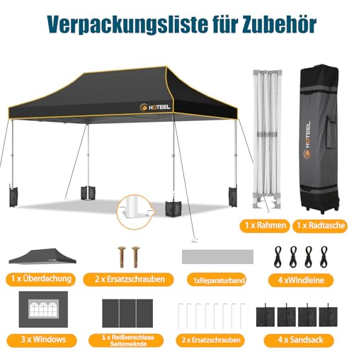 Image of Hoteel Gazebo, 3 x 4.5 cm, Waterproof, Stable, Winterproof, Reinforced Folding Gazebo with Hexagonal Tube Frame, Anti-UV Party Tent, Foldable Garden Gazebo for Markets, Carry Bag with Wheels, 4 Sand
