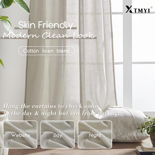 Image of XTMYI 90 Inches Long Oatmeal Country Curtains for Living Room,Sheer Linen Shabby Chic Curtains for Bedroom 70 Inches Wide