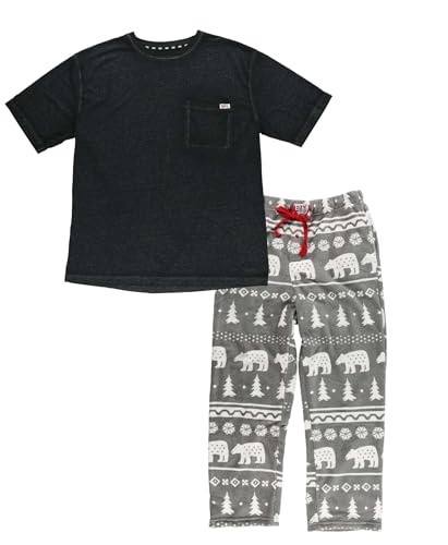 Lazy One Pajama Sets For Men, Short Sleeve Cotton Blend Pajama Shirt and Fleece Pants with Fun Prints, Comfy Pajamas For Men