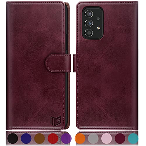 Étui portefeuille Samsung A53 cuir bordeaux SUANPOT avec porte-carte RFID pour le quotidien