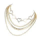 UPKOCH Collar Multicapa de Aleación Dorada Diseño de Corazón Hueco Cadena Delicada para Mujer Joyería Elegante para Uso Diario y Ocasiones Obsequios