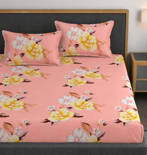 Image of Vaini Premium Heavy Cotton Flat Bedsheets with 2 King Size Pillow Covers || Double Bed 350 TC || 90 x 100 Inch King Size Flat || :- Baby Pink Flower